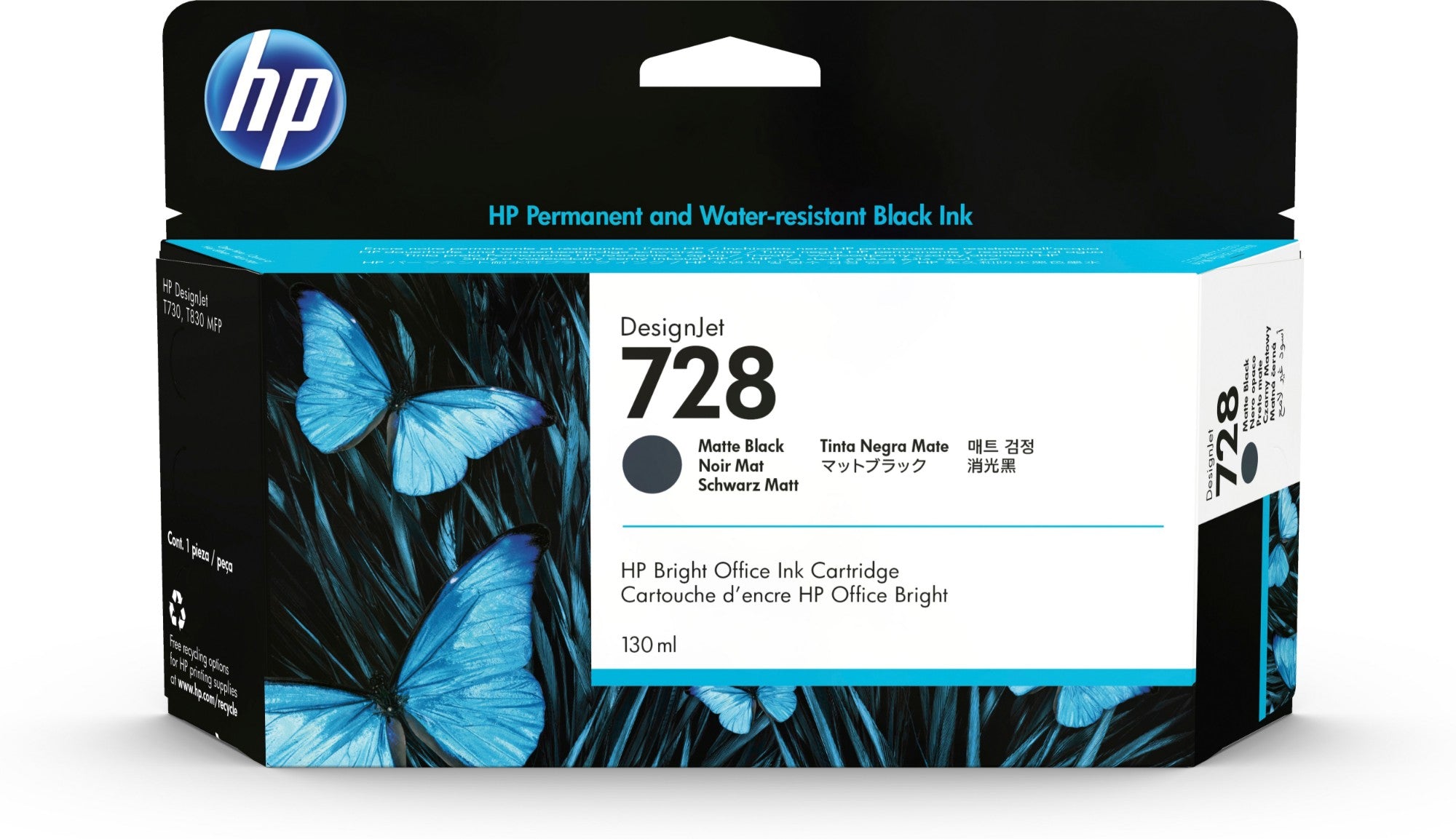 HP 3WX25A/728 Ink cartridge black matt 130ml for HP DesignJet T 830