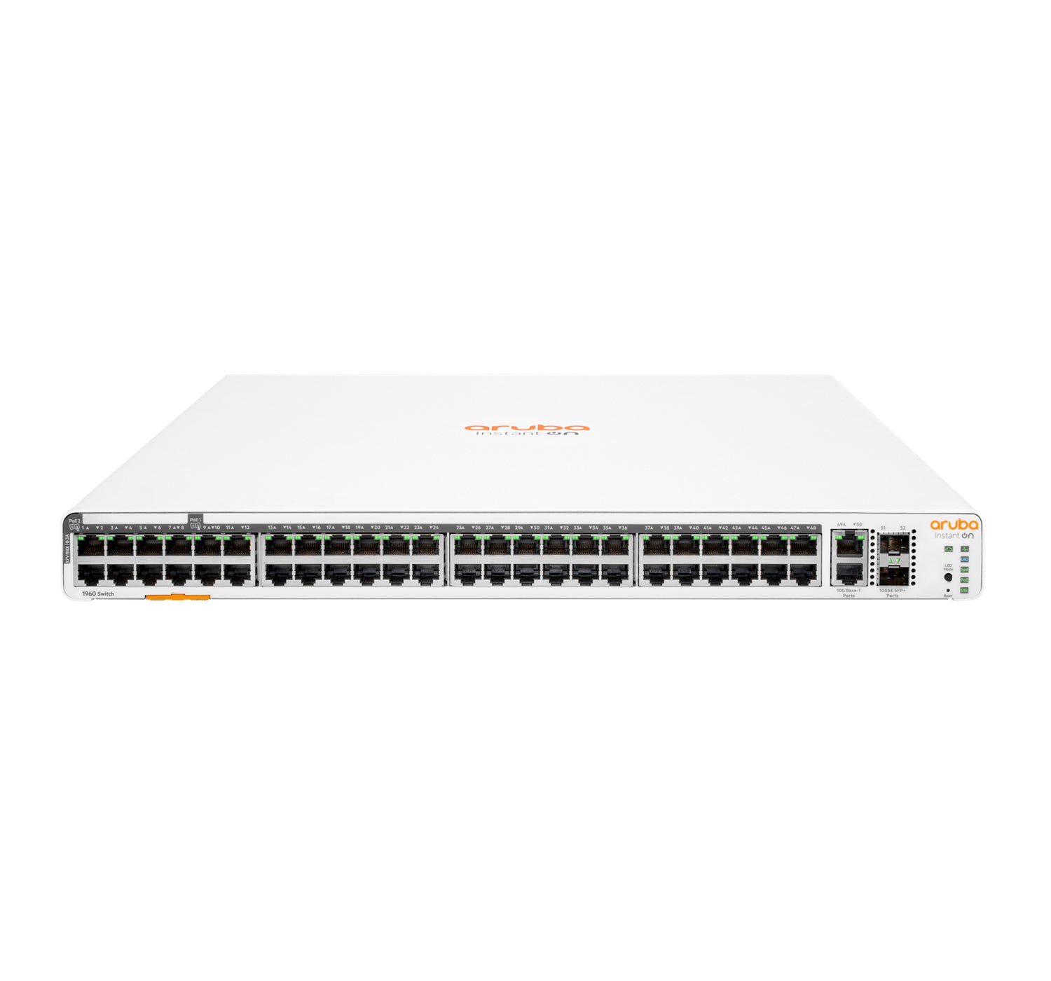 HPE Aruba Networking Aruba Instant On 1960 48G 40p Class4 8p Class6 PoE 2XGT 2SFP+ 600W Managed L2+ Gigabit Ethernet (10/100/1000) Power over Ethernet (PoE) 1U White  - Networking - HPE