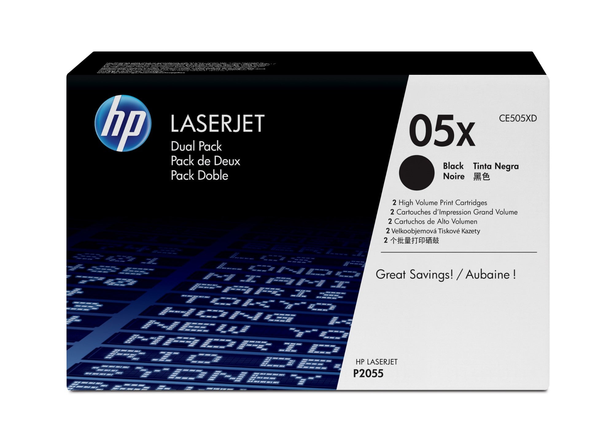 HP CE505XD/05XD Toner cartridge black twin pack, 2x6.5K pages ISO/IEC 19752 Pack=2 for HP LaserJet P 2055