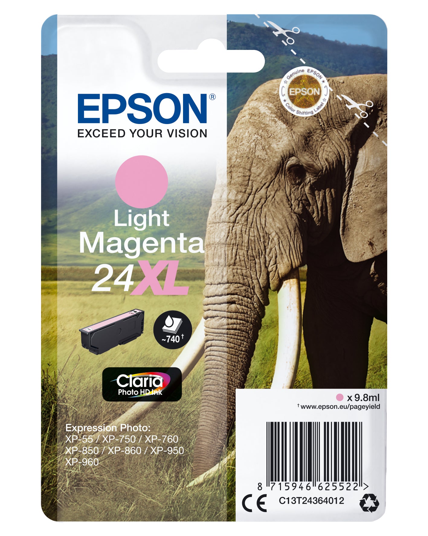 Epson C13T24364012/24XL Ink cartridge light magenta high-capacity, 500 pages 9,8ml for Epson XP 750
