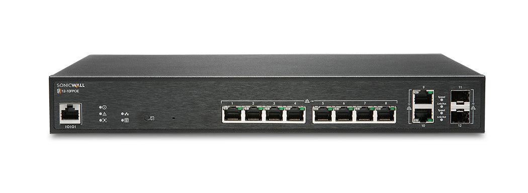 SonicWall SWS12-10FPOE Managed L2 Gigabit Ethernet (10/100/1000) Power over Ethernet (PoE) Black  - Networking - SONICWALL