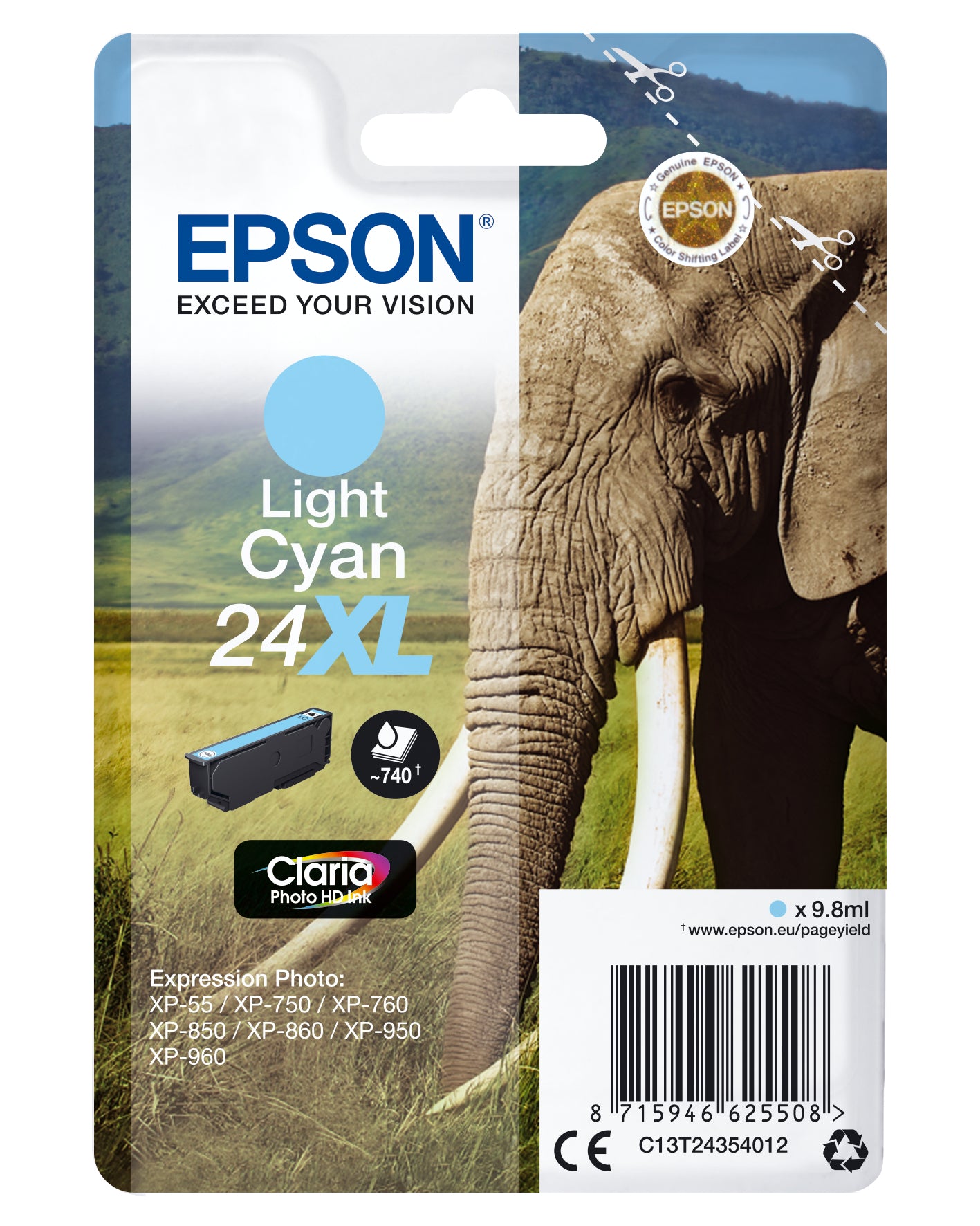 Epson C13T24354012/24XL Ink cartridge light cyan high-capacity, 500 pages 9,8ml for Epson XP 750