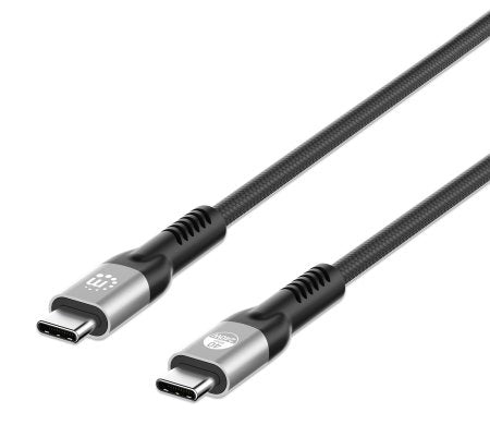Manhattan USB-C to USB-C Cable (240W), 1m, Male to Male, Black, Thunderbolt 4, 40 Gbps (USB4 Gen 3x2), Extended Power Range (EPR) charging up to 240W (Note additional USB-C 240W wall charger needed), Backwards compatible to Thunderbolt 3, Lifetime Warrant