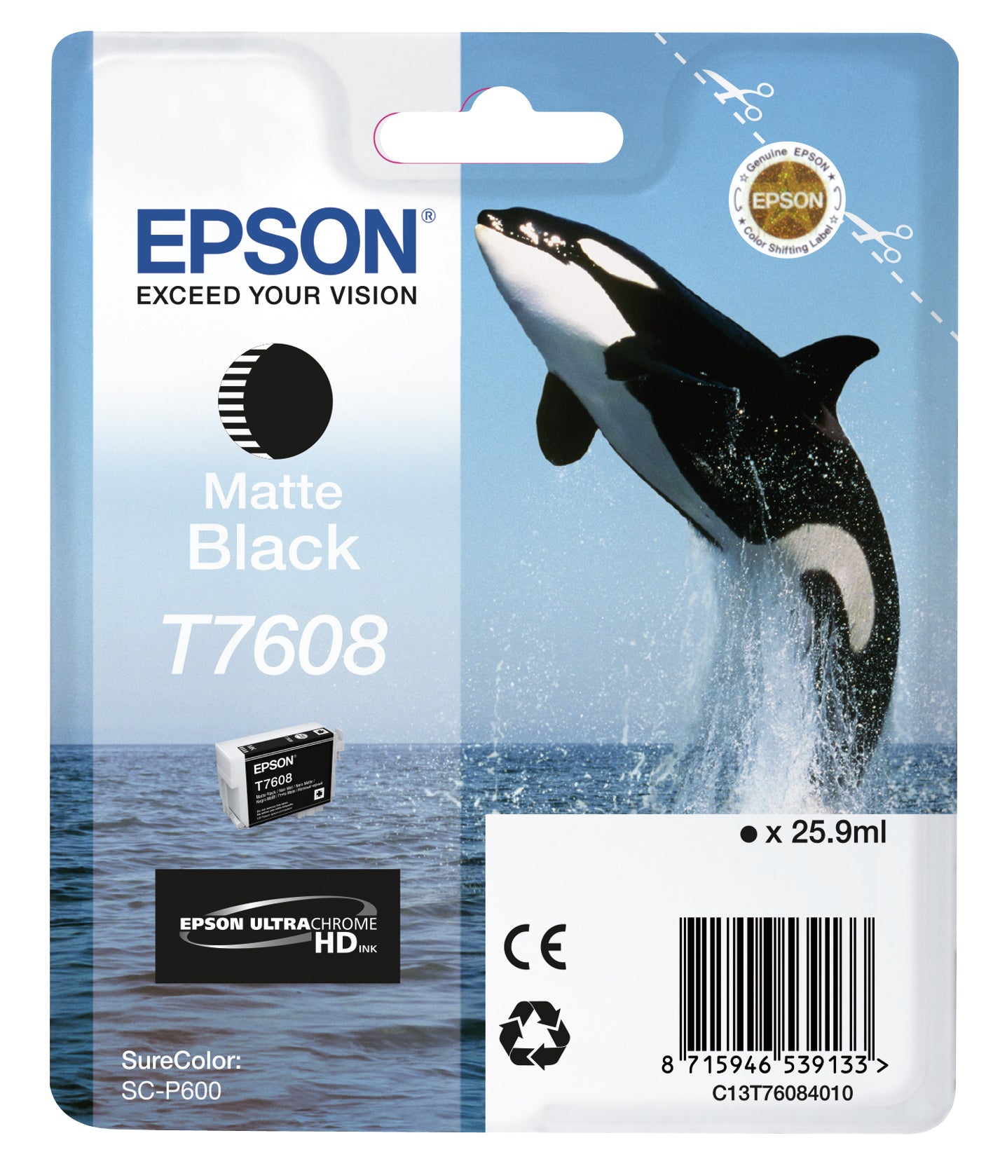 Epson C13T76084010/T7608 Ink cartridge black matt, 1.1K pages 25,9ml for Epson SC-P 600