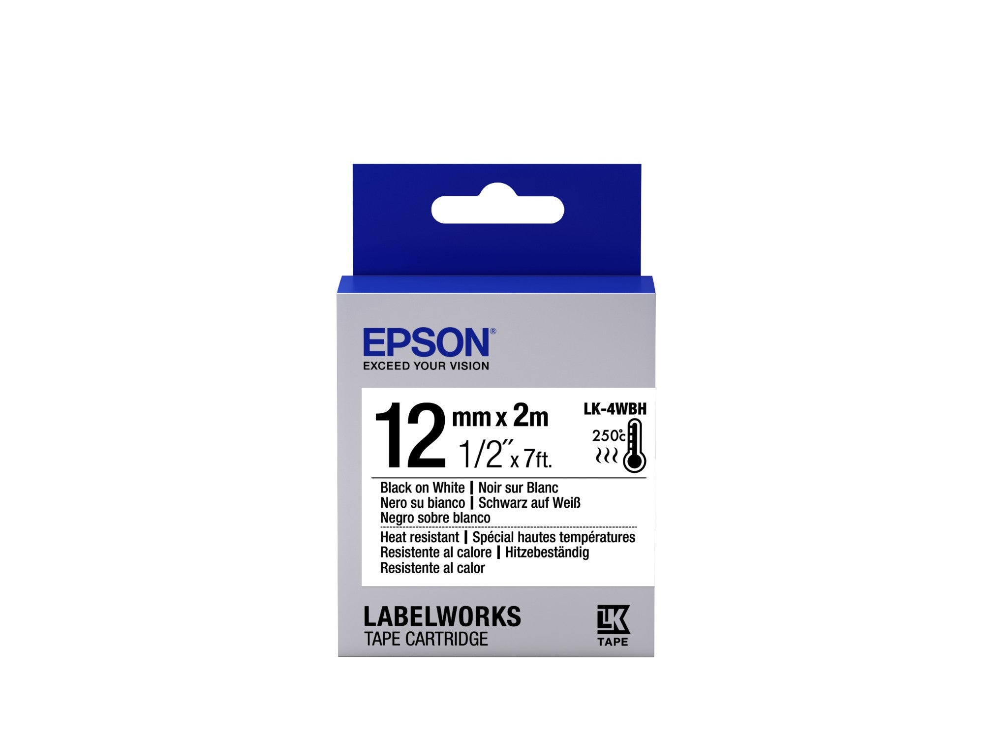 Epson C53S654025/LK-4WBH Ribbon black on white heat-resistant 12mm x 2m for Epson LabelWorks 4-18mm/36mm/6-12mm/6-18mm/6-24mm  - Printers & Scanners - Epson