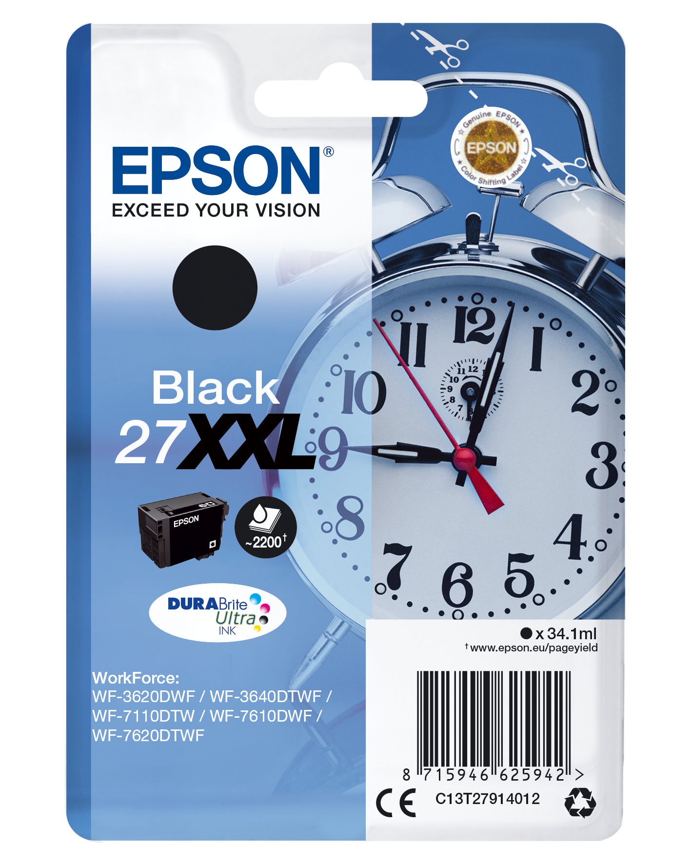 Epson C13T27914010/27XXL Ink cartridge black extra High-Capacity, 2.2K pages 34.1ml for Epson WF 3620