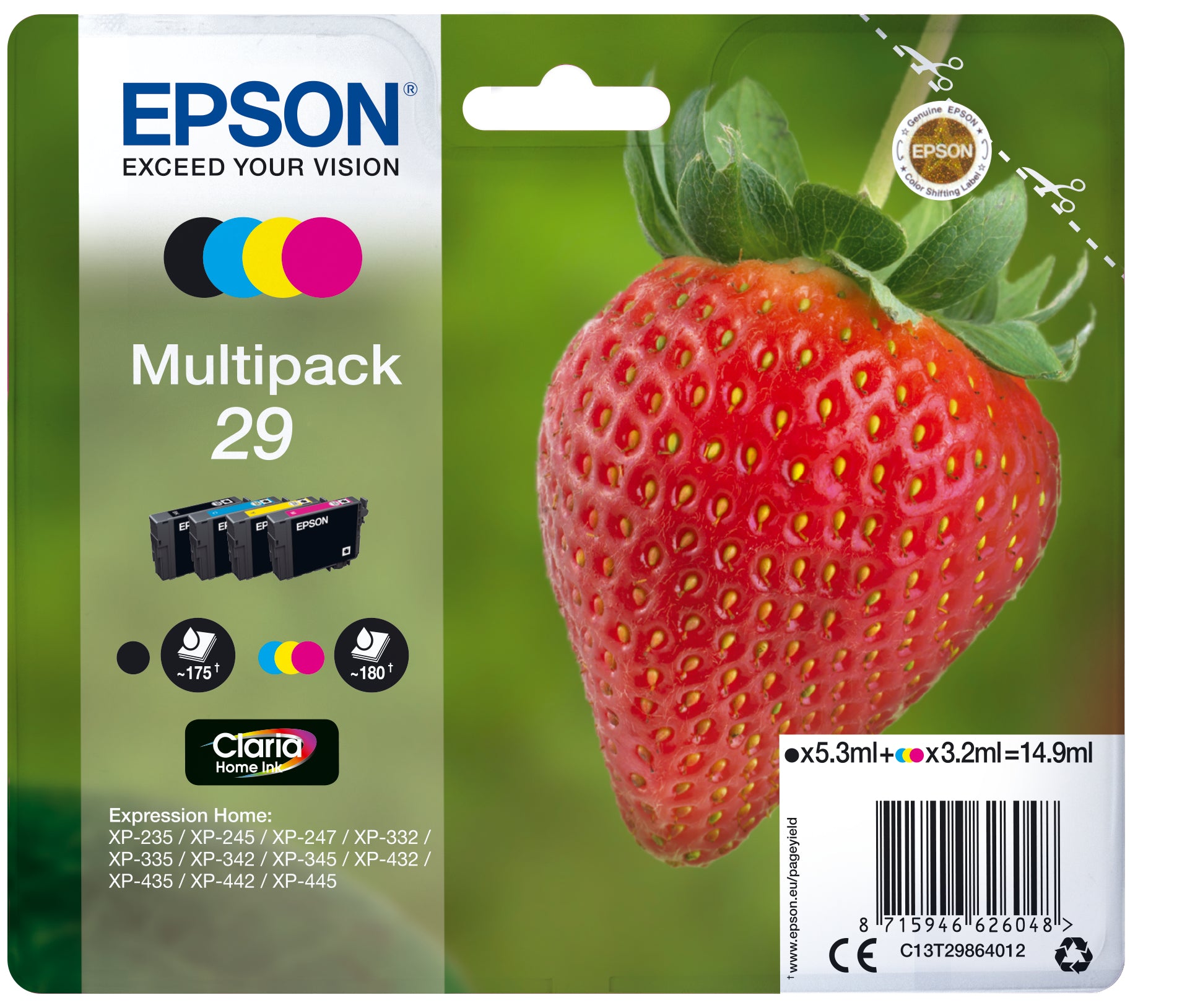 Epson C13T29864012/29 Ink cartridge multi pack Bk,C,M,Y 5,3ml + 3x3,2ml Pack=4 for Epson XP 235/335