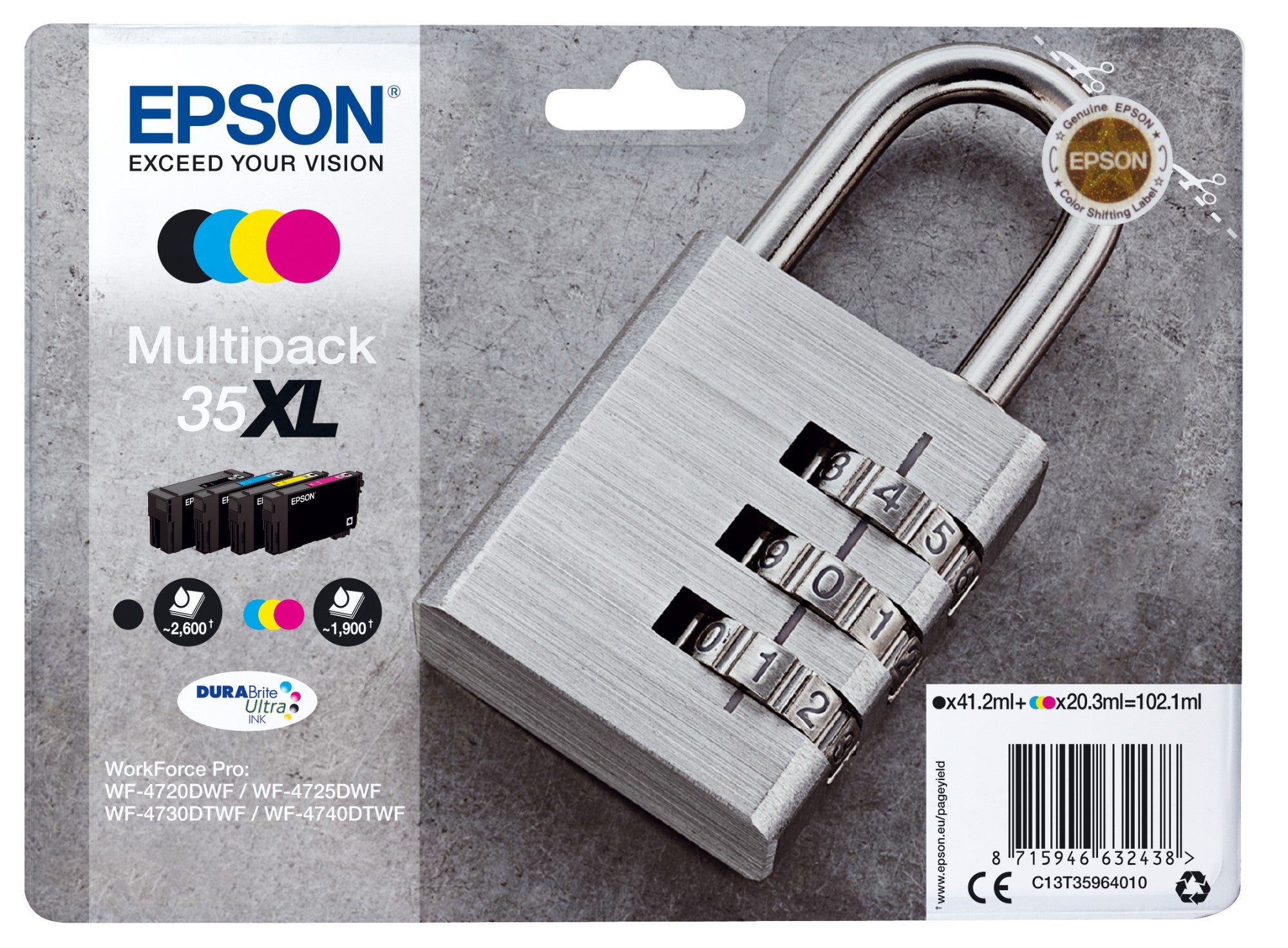 Epson C13T35964010/35XL Ink cartridge multi pack Bk,C,M,Y high-capacity 41,2ml + 3x20,3ml Pack=4 for Epson WF-4720