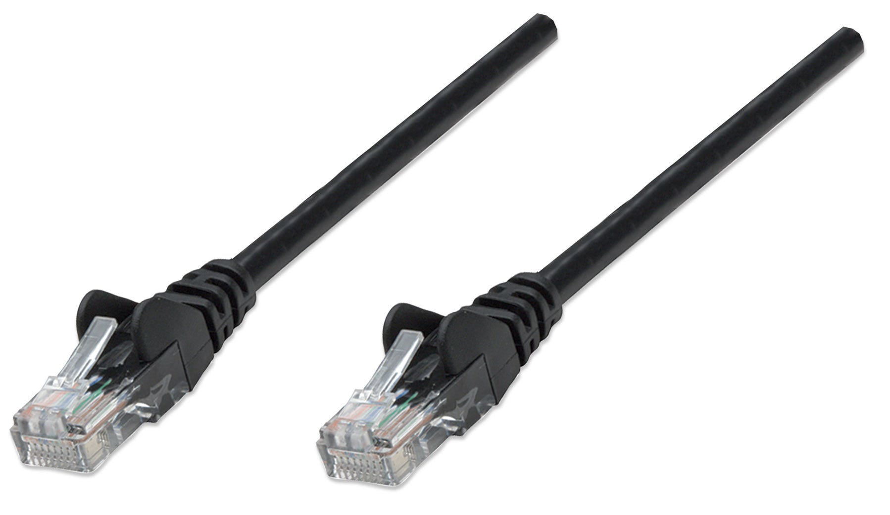 Intellinet Network Patch Cable, Cat5e, 0.25m, Black, CCA, U/UTP, PVC, RJ45, Gold Plated Contacts, Snagless, Booted, Lifetime Warranty, Polybag
