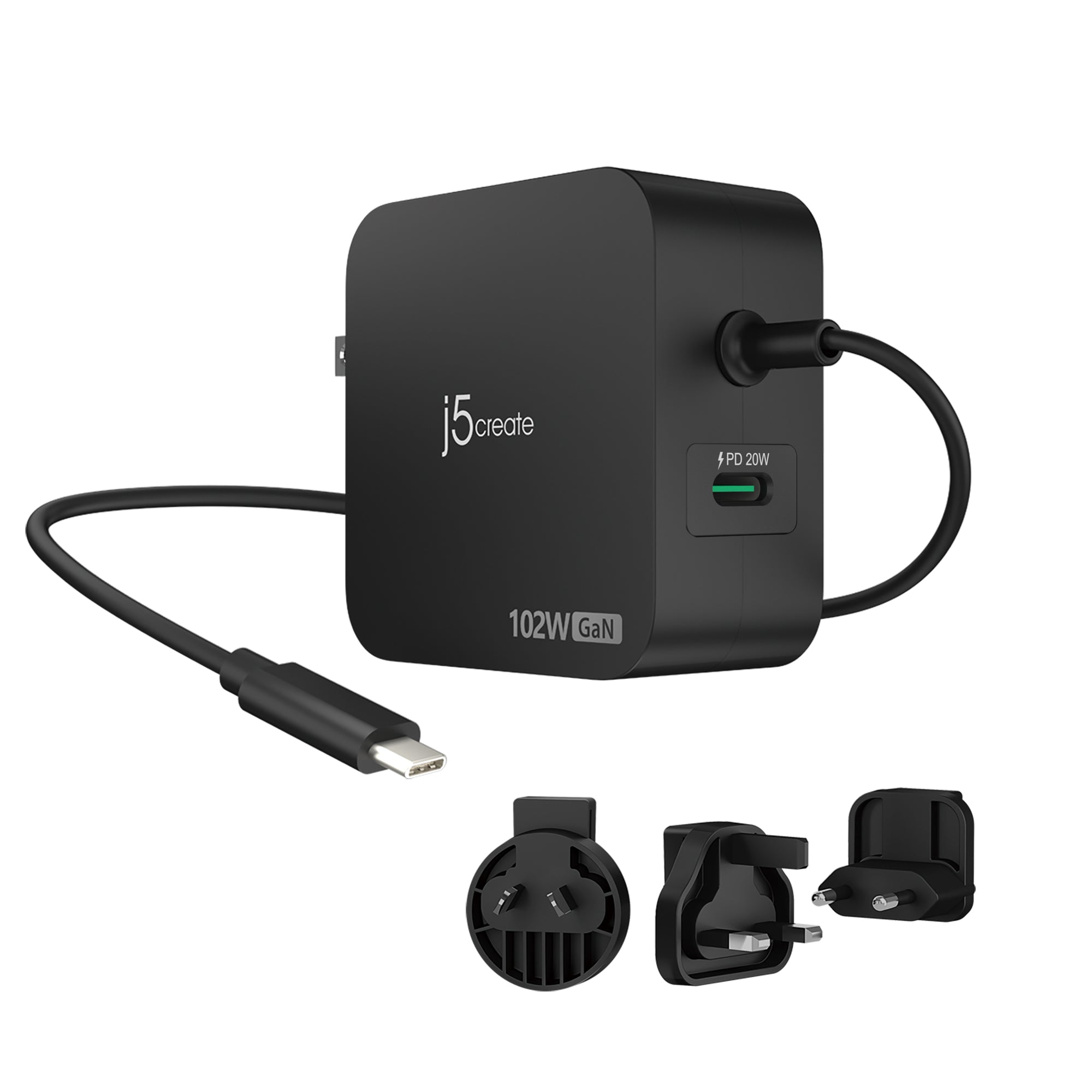 j5create 102W GaN PD USB-C 2-Port Charger with Changeable AC Plugs  - Batteries & Power Supplies - j5create