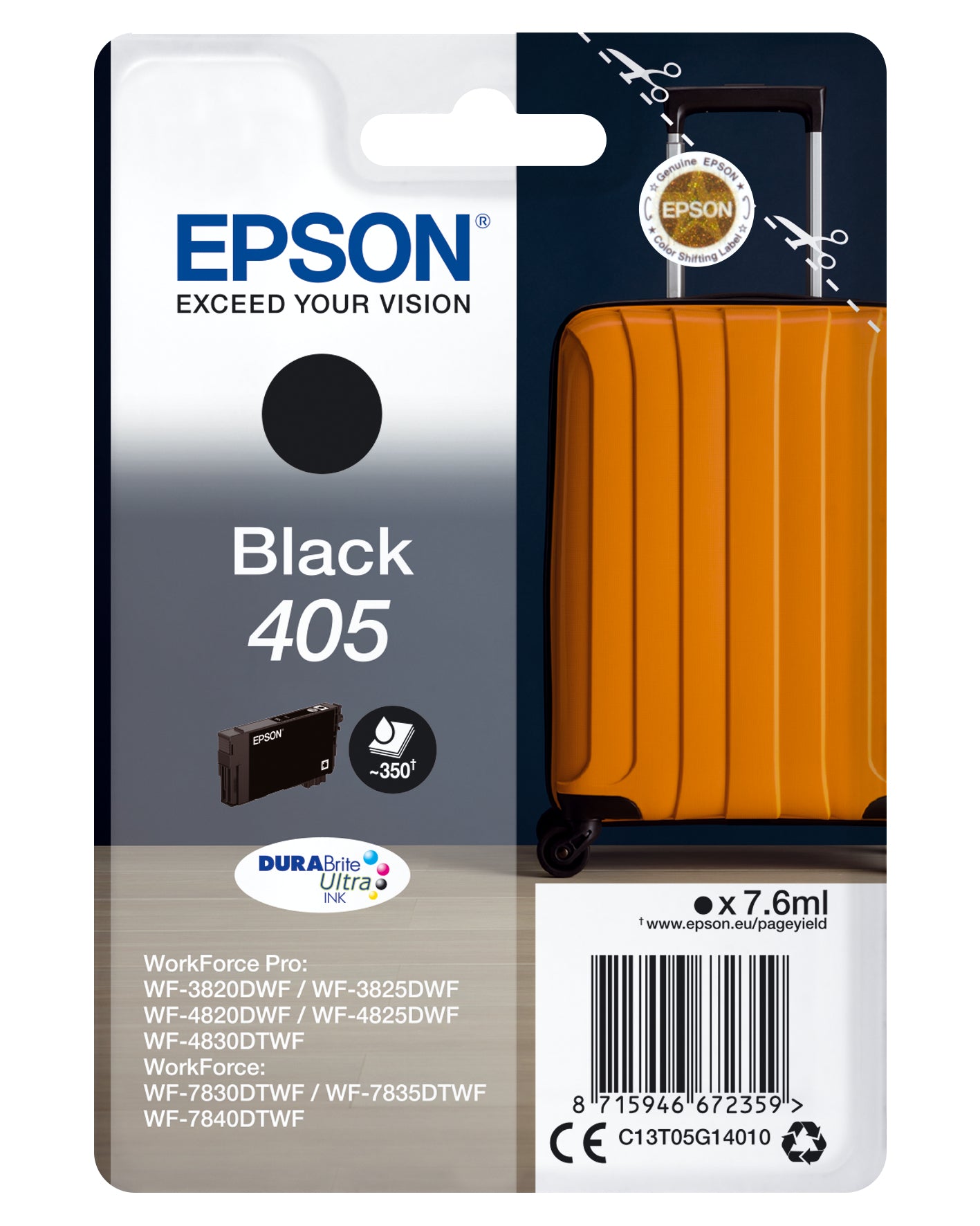 Epson C13T05G14010/405 Ink cartridge black, 350 pages 7.6ml for Epson WF-3820/7830