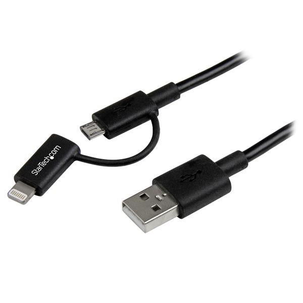 StarTech.com 1 m (3 ft.) 2 in 1 Charging Cable - USB to Lightning or Micro-USB for iPhone / iPad / iPod / Android - Apple MFi Certified - Multi Phone Charger - USB 2.0  - Computer Cables - StarTech.com