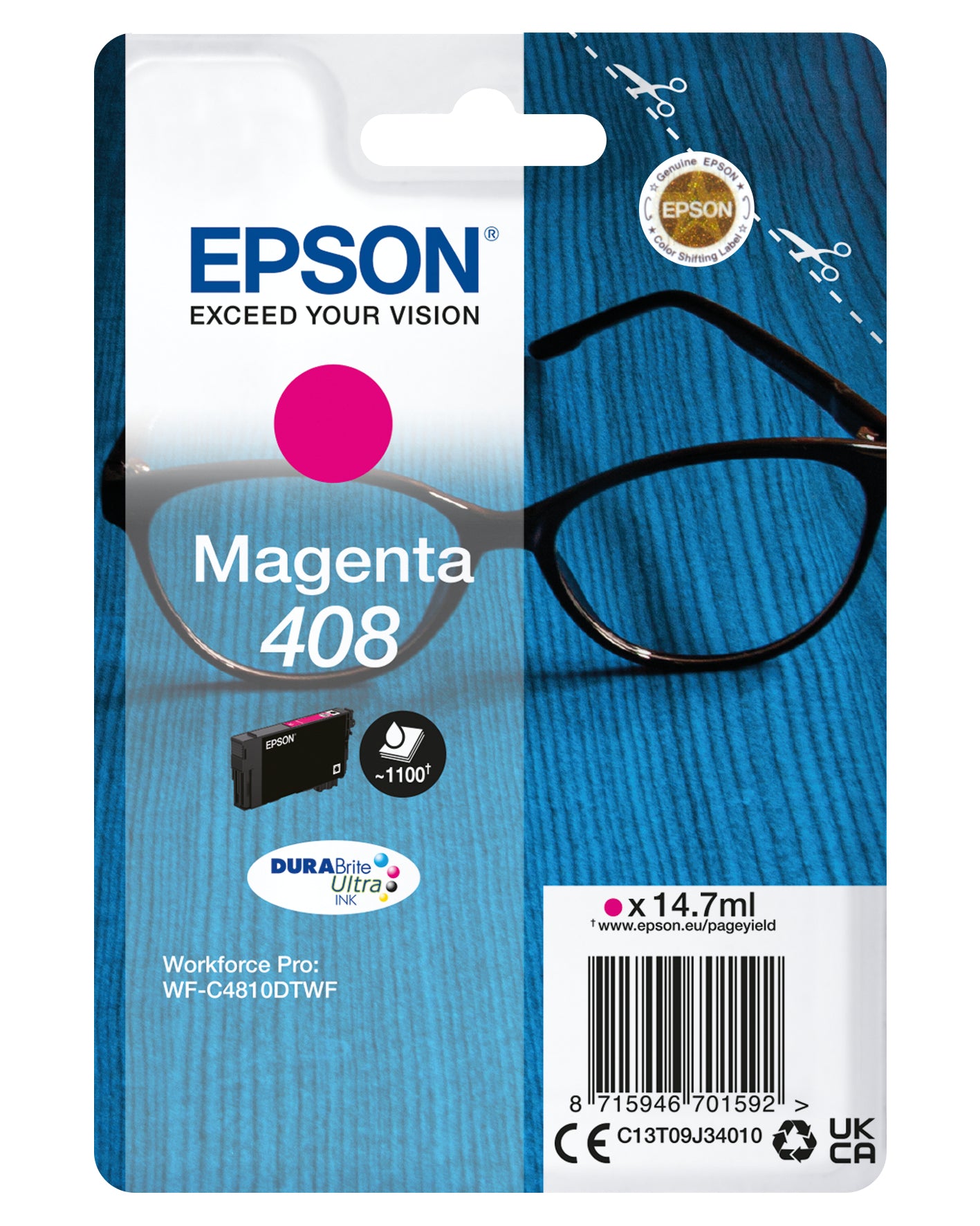 Epson C13T09J34010/408 Ink cartridge magenta, 1.1K pages ISO/IEC 24711 14.7ml for Epson WF-C 4810