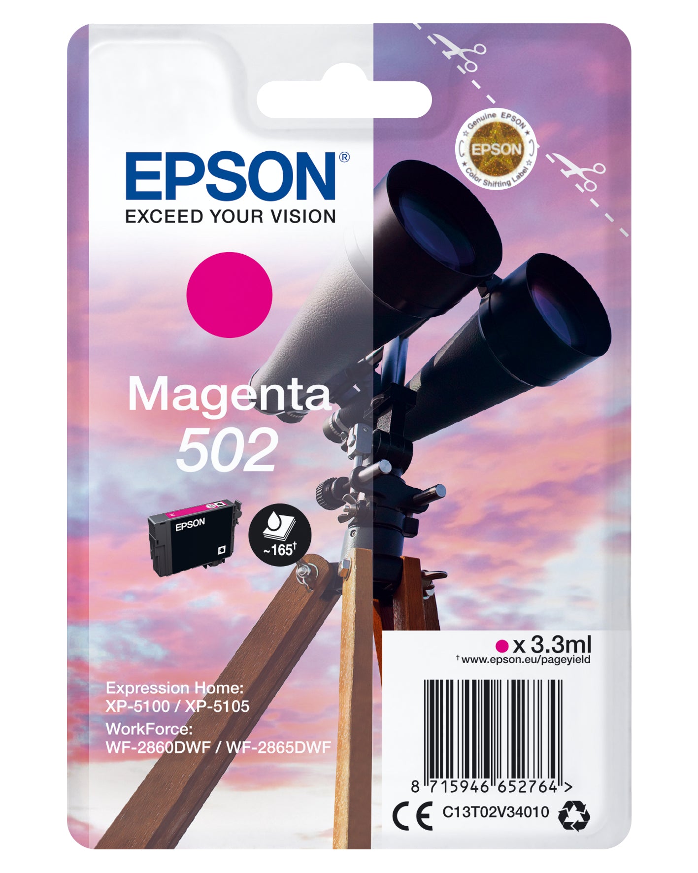 Epson C13T02V34010/502 Ink cartridge magenta, 160 pages 3,3ml for Epson XP 5100