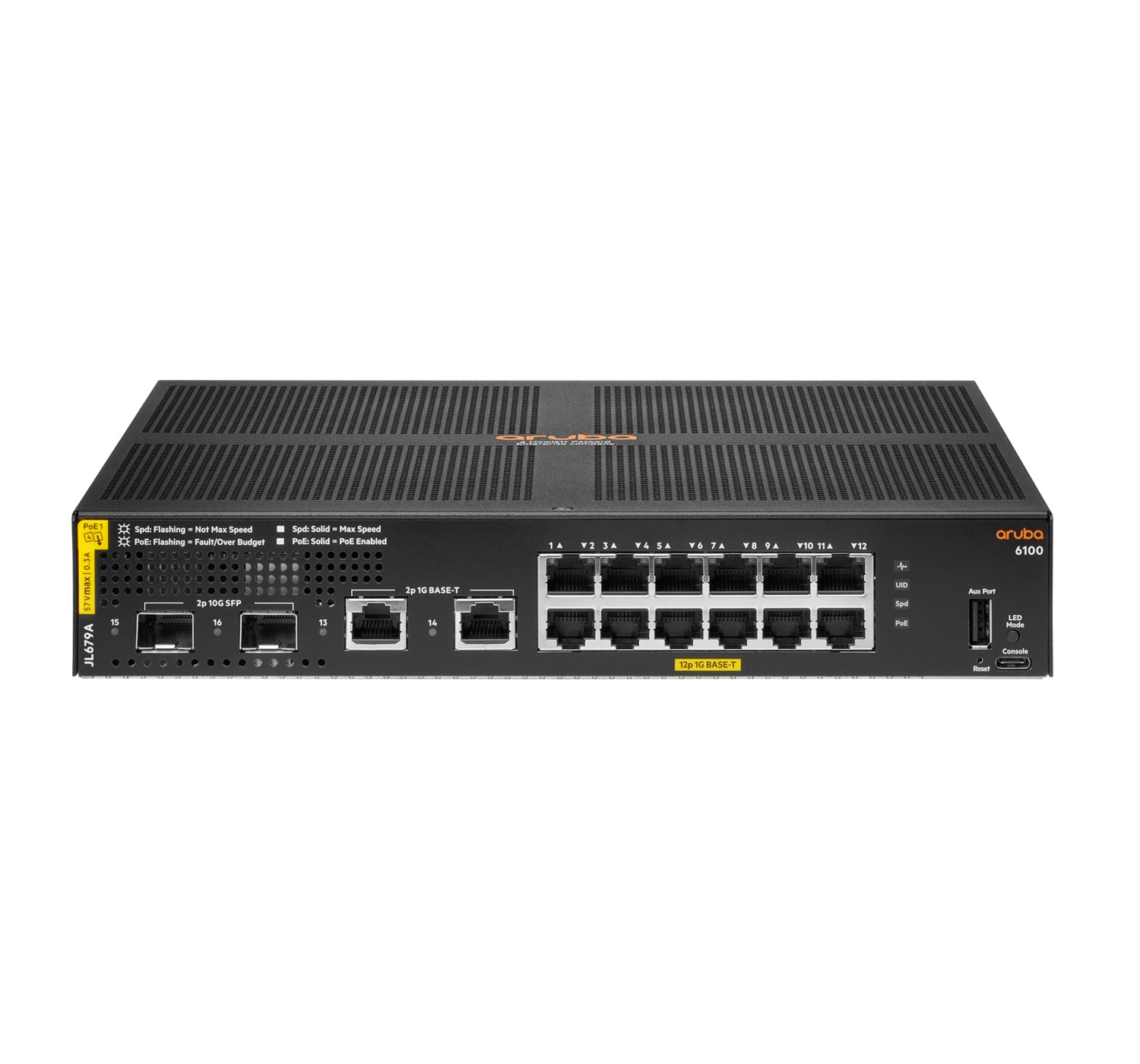 Aruba 6100 12G Class4 PoE 2G/2SFP+ 139W Managed L3 Gigabit Ethernet (10/100/1000) Power over Ethernet (PoE) 1U Black