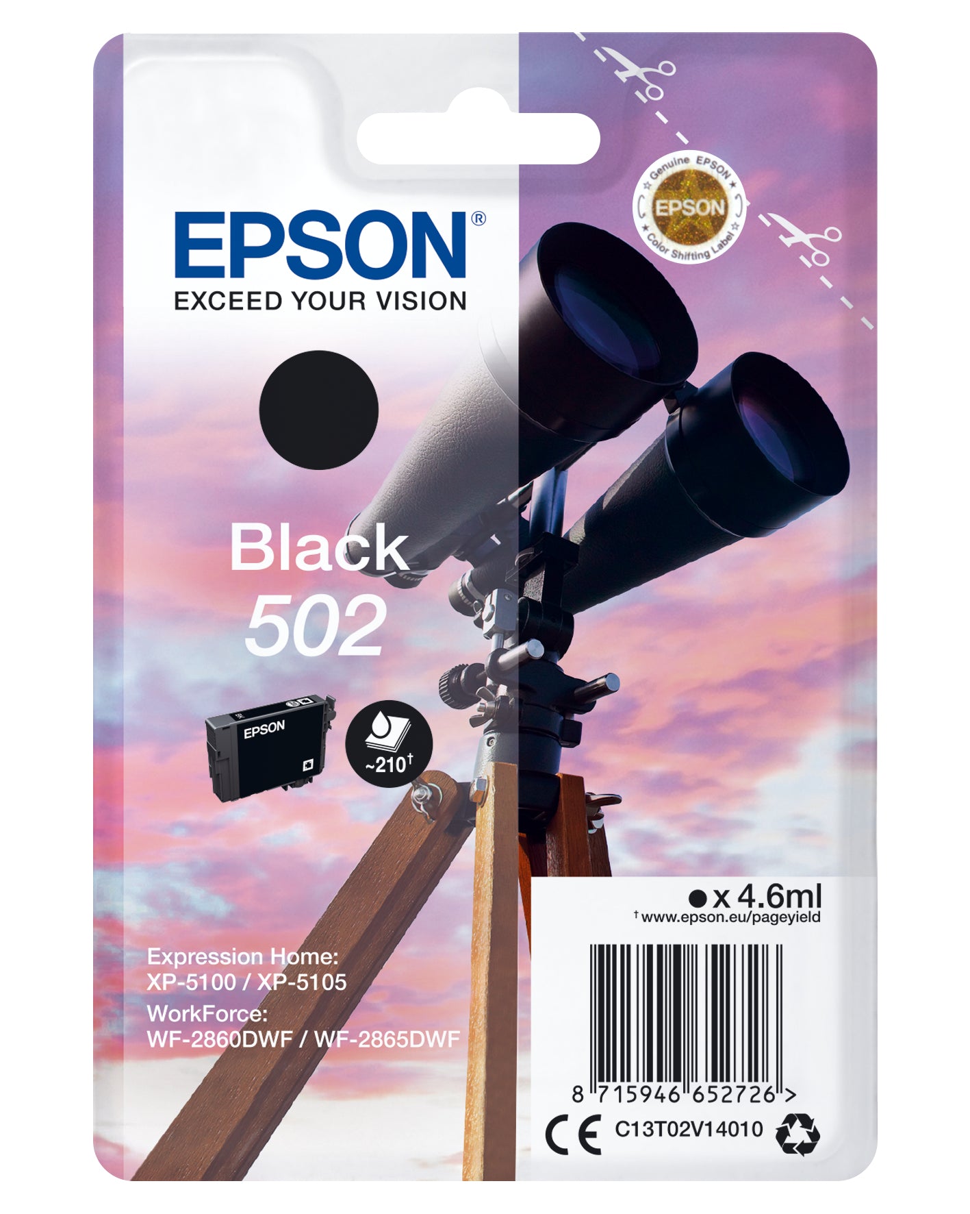 Epson C13T02V14010/502 Ink cartridge black, 210 pages 4,6ml for Epson XP 5100