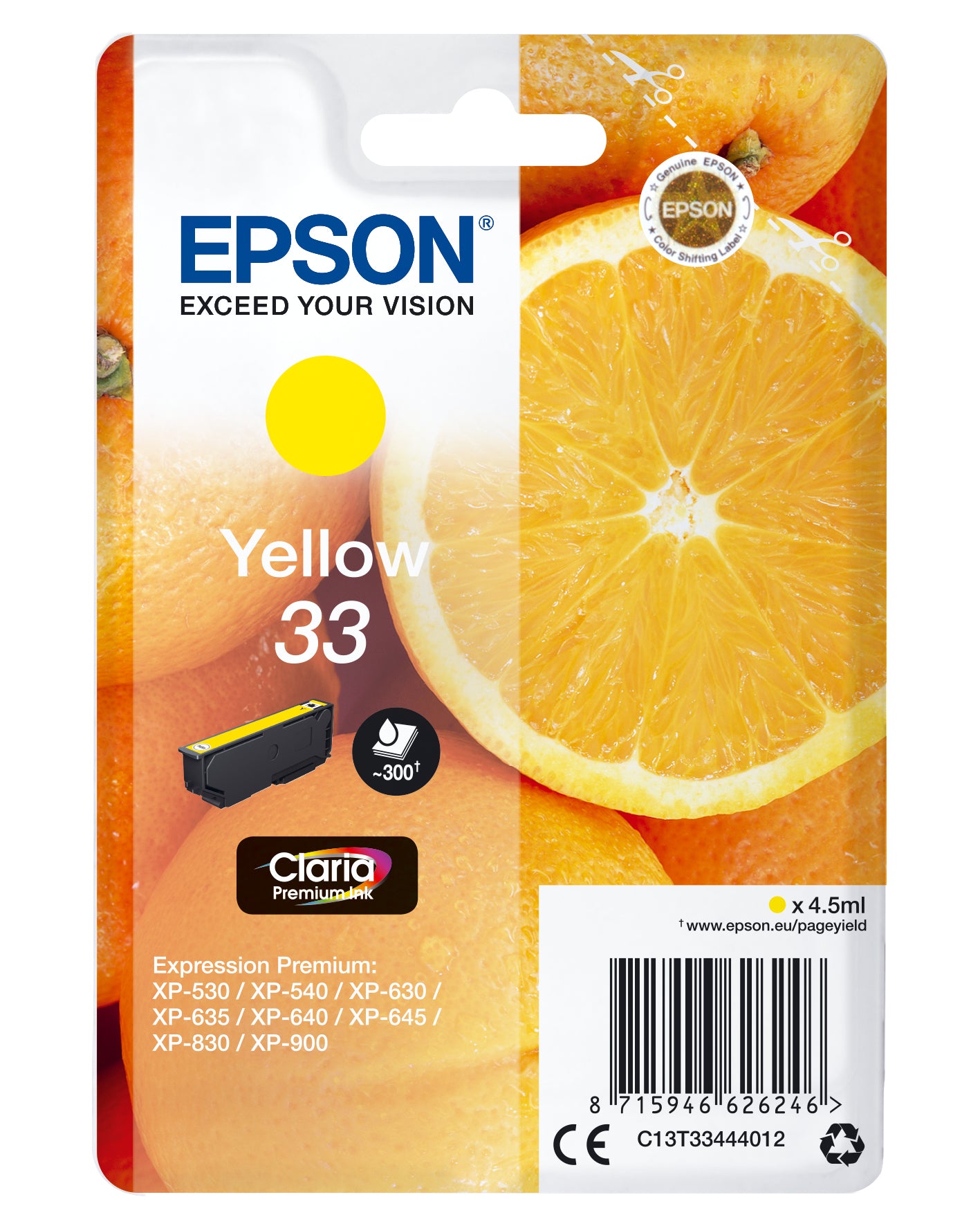 Epson C13T33444012/33 Ink cartridge yellow, 300 pages ISO/IEC 19752 4,5ml for Epson XP 530  - Printers & Scanners - Epson