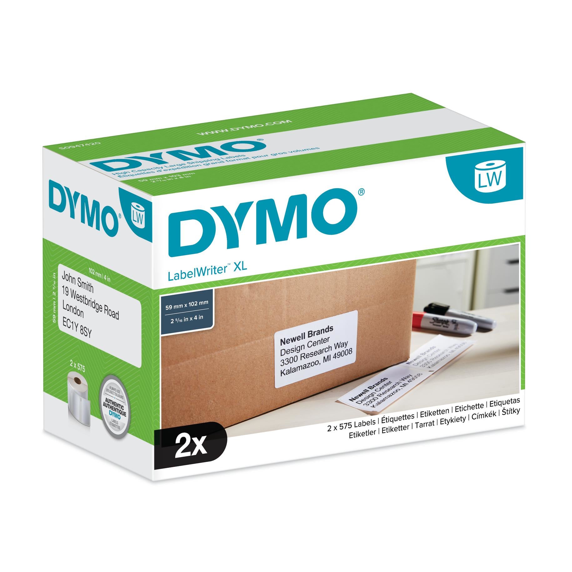 Dymo S0947420 DirectLabel-etikettes 102mm x 59mm 2x575 for Labelwriter 4 XL  - Printers & Scanners - DYMO