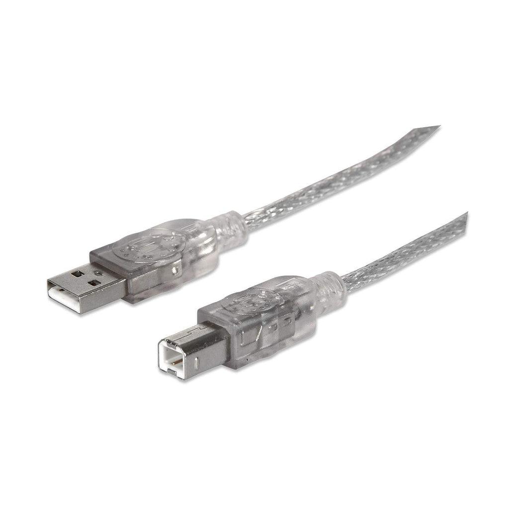 Manhattan USB-A to USB-B Cable, 1.8m, Male to Male, Translucent Silver, 480 Mbps (USB 2.0), Equivalent to USB2HAB6T, Hi-Speed USB, Lifetime Warranty, Polybag
