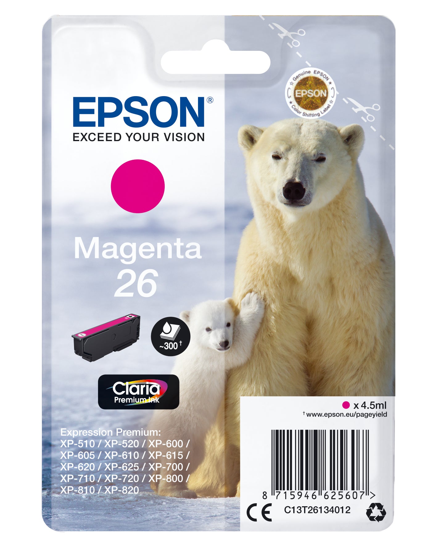 Epson C13T26134012/26 Ink cartridge magenta, 300 pages ISO/IEC 19752 4,5ml for Epson XP 600