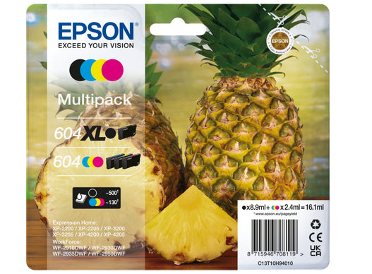 Epson C13T10H94010/604XL/604 Ink cartridge multi pack 1xBk HC + 1x C,M,Y 500pg + 3x130pg Pack=4 for Epson XP-2200