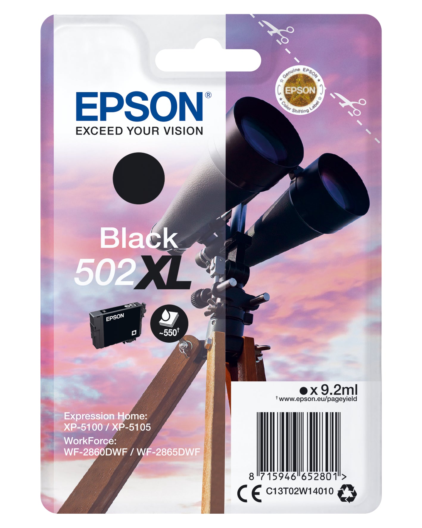 Epson C13T02W14010/502XL Ink cartridge black high-capacity, 550 pages 9,2ml for Epson XP 5100