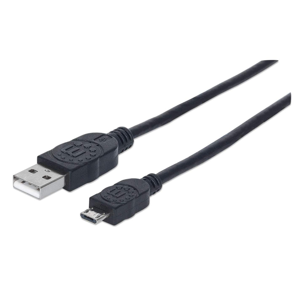 Manhattan USB-A to Micro-USB Cable, 0.5m, Male to Male, Black, 480 Mbps (USB 2.0), Equivalent to USBAUB50CMBK, Hi-Speed USB, Lifetime Warranty, Polybag