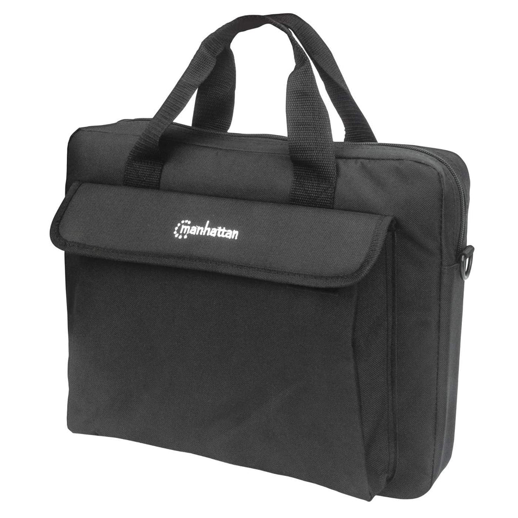 Manhattan London Laptop Bag 14.1", Top Loader, Black, LOW COST, Accessories Pocket, Shoulder Strap (removable), Notebook Case, Three Year Warranty