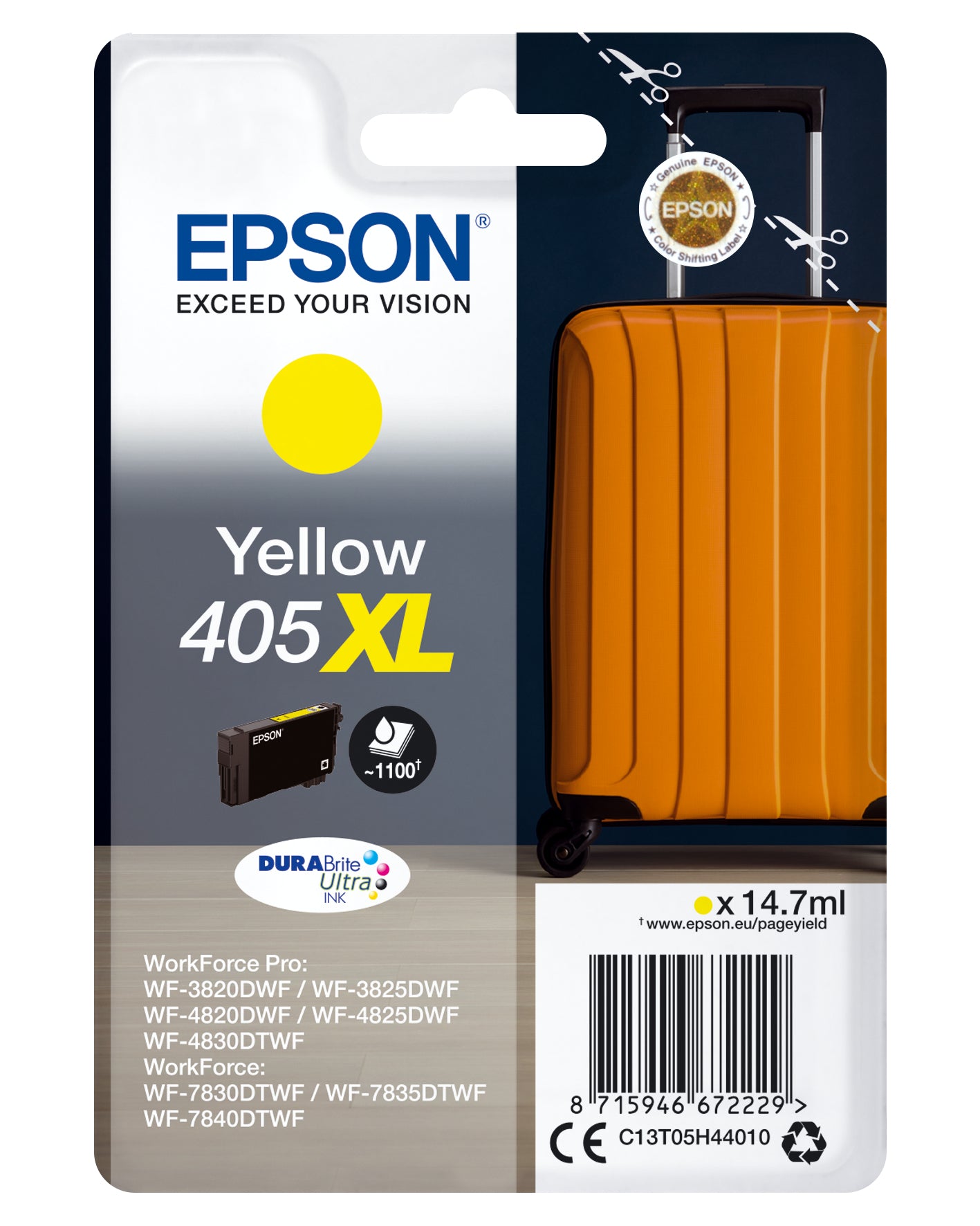 Epson C13T05H44010/405XL Ink cartridge yellow high-capacity, 1.1K pages 14.7ml for Epson WF-3820/7830