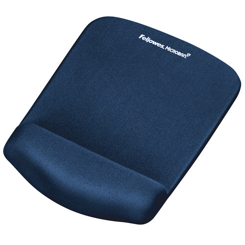 Fellowes Mouse Mat Wrist Support - PlushTouch Mouse Pad with Non Slip Rubber Base & Antibacterial Protection - Ergonomic Mouse Mat for Computer, Laptop, Home Office Use - Blue