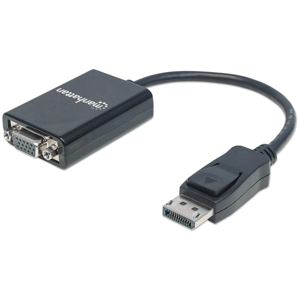 Manhattan DisplayPort to VGA HD15 Converter Cable, 15cm, Male to Female, Active, Equivalent to DP2VGA2, DP With Latch, Black, Lifetime Warranty, Polybag
