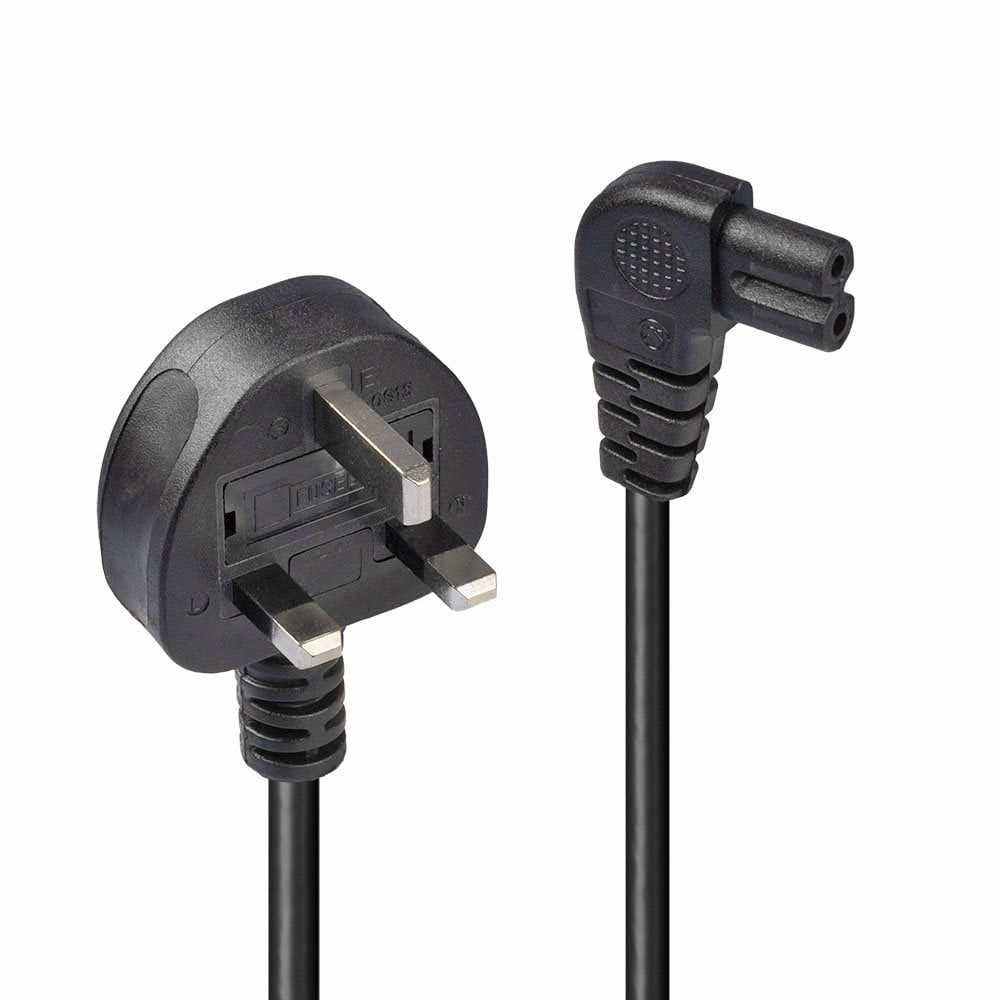 Lindy 0.5m UK 3 Pin Plug to Right Angled IEC C7 mains power Cable, Black  - Computer Cables - Lindy