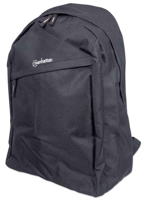 Manhattan Knappack Backpack 15.6", Black, LOW COST, Lightweight, Internal Laptop Sleeve, Accessories Pocket, Padded Adjustable Shoulder Straps, Water Bottle Holder, Three Year Warranty
