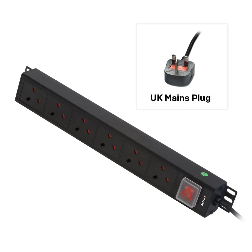 Lindy 6 Way UK Mains Sockets, Vertical PDU with UK Mains Plug