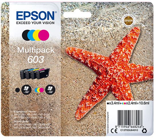 Epson C13T03U64010/603 Ink cartridge multi pack Bk,C,M,Y 3,4ml + 3x2,4ml Pack=4 for Epson XP 2100