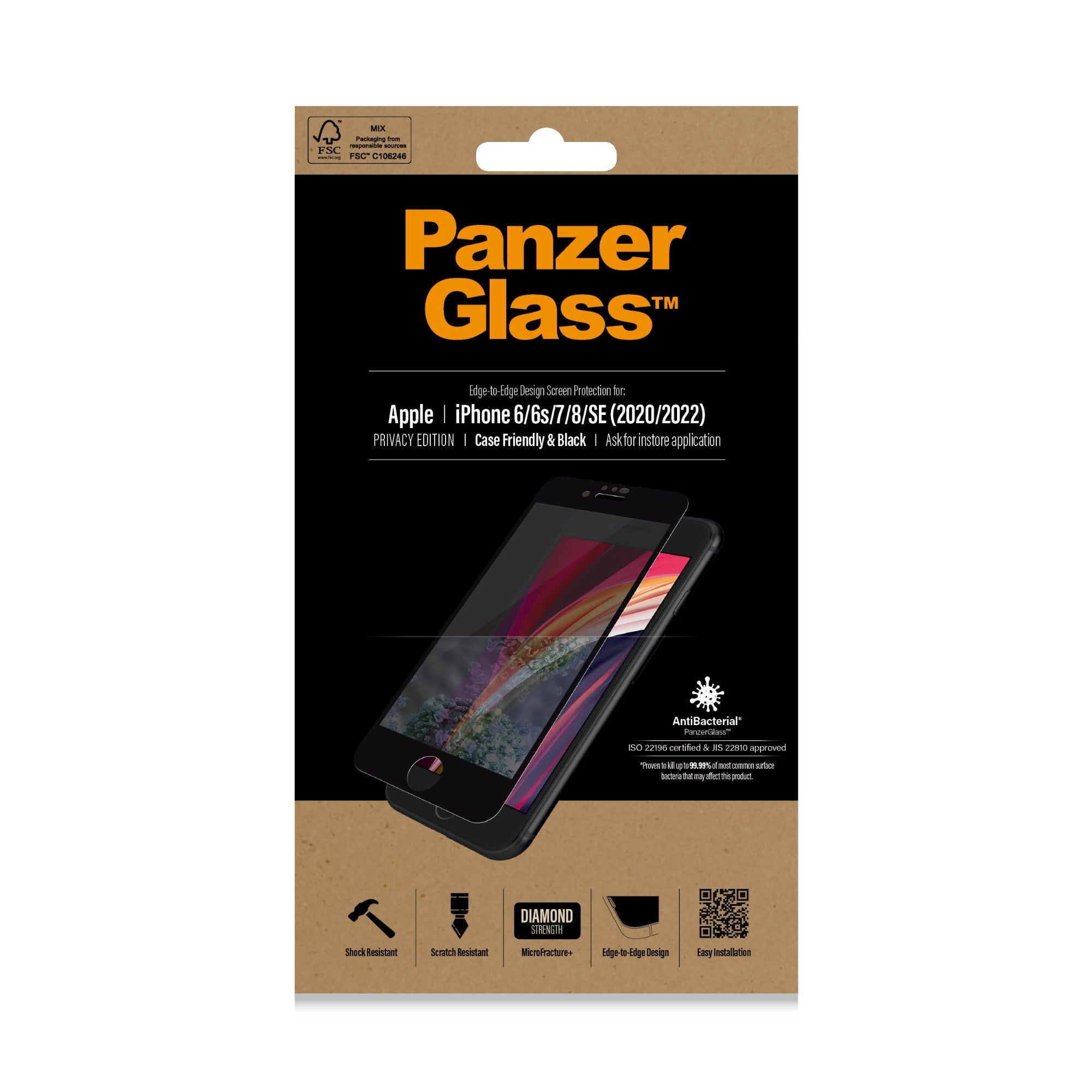 PanzerGlass ® Privacy Screen Protector Apple iPhone SE (2020/2022) | 8 | 7 | 6 | 6s | Edge-to-Edge
