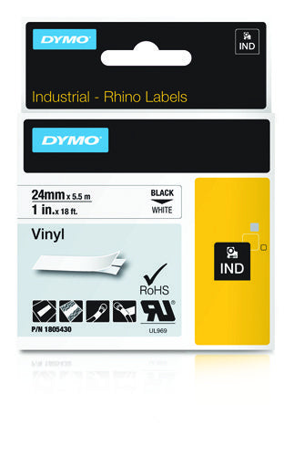 Dymo 1805430 Ribbon Vinyl black on white 24mmx5,5m for Dymo Rhino 6-24mm