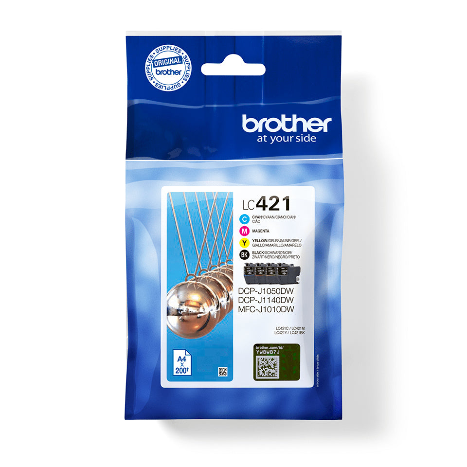 Brother LC-421VAL Ink cartridge multi pack Bk,C,M,Y, 4x200 pages Pack=4 for Brother DCP-J 1050