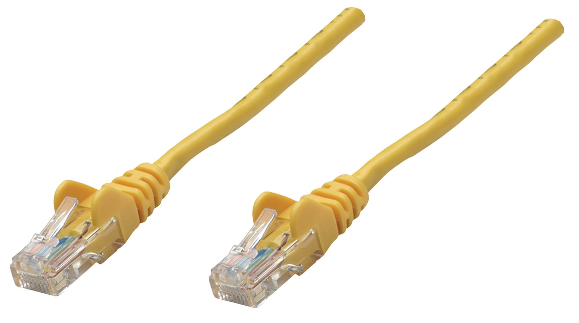 Intellinet Network Patch Cable, Cat5e, 0.25m, Yellow, CCA, U/UTP, PVC, RJ45, Gold Plated Contacts, Snagless, Booted, Lifetime Warranty, Polybag