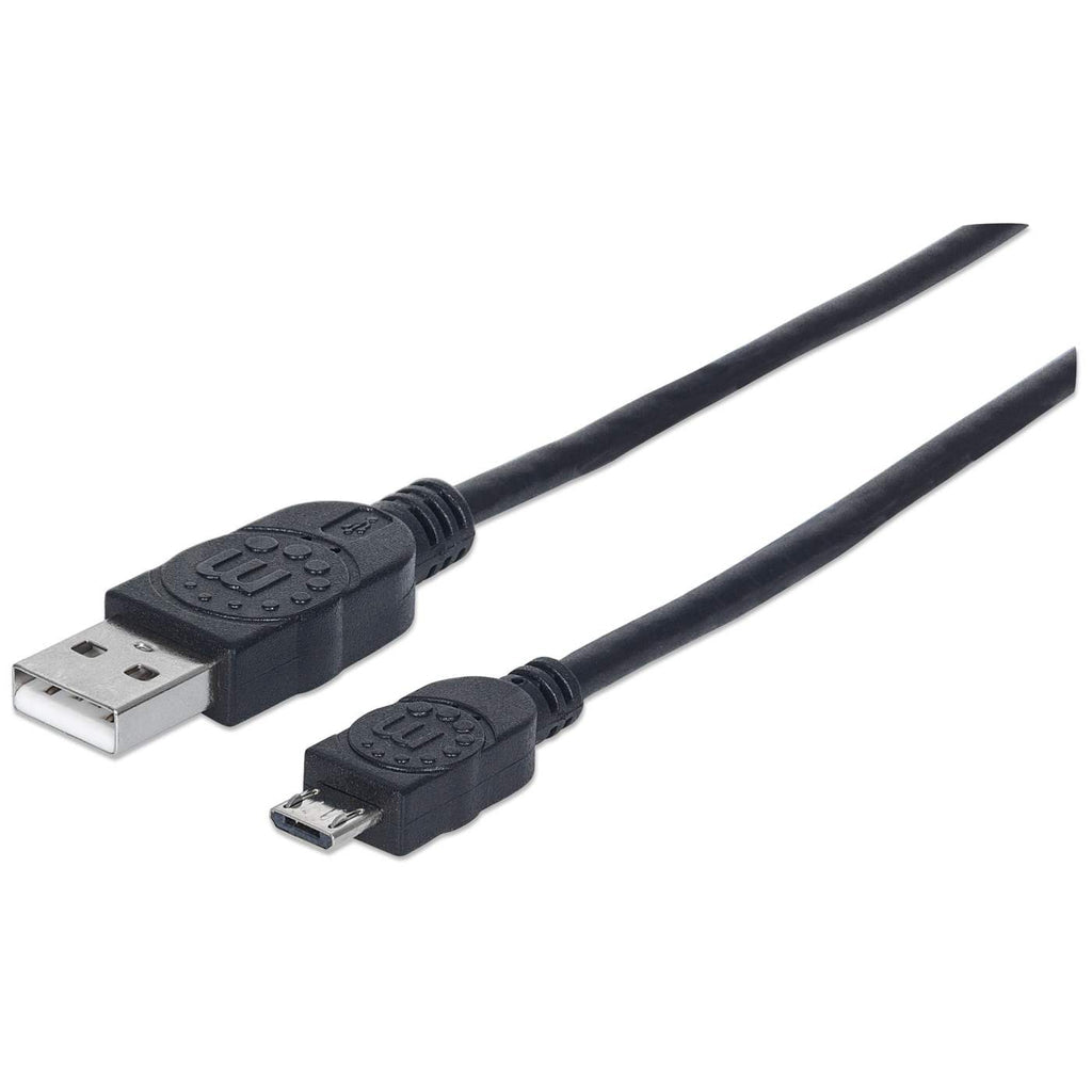 Manhattan USB-A to Micro-USB Cable, 3m, Male to Male, Black, 480 Mbps (USB 2.0), Equivalent to Startech UUSBHAUB3M, Hi-Speed USB, Lifetime Warranty, Polybag