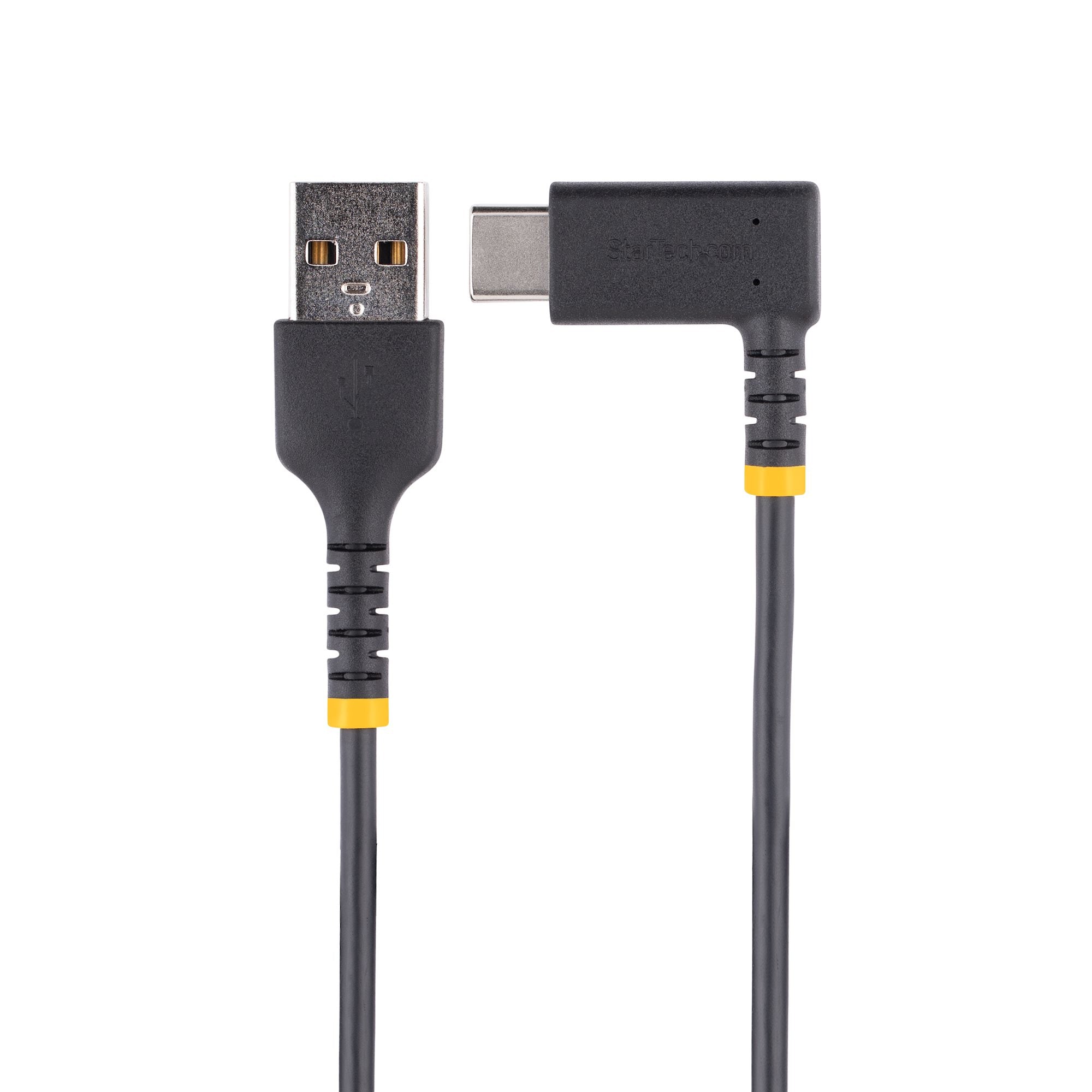 StarTech.com 1ft (30cm) USB A to C Charging Cable Right Angle - Heavy Duty Fast Charge USB-C Cable - Black USB 2.0 A to Type-C - Rugged Aramid Fiber - 3A - USB Charging Cord