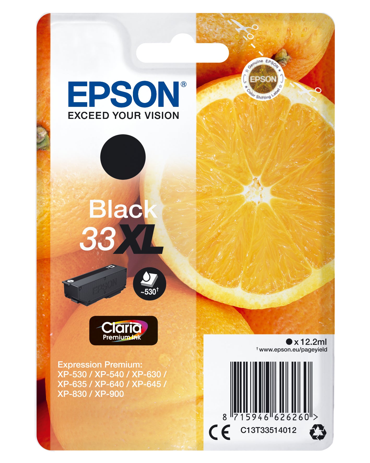 Epson C13T33514012/33XL Ink cartridge black high-capacity, 530 pages ISO/IEC 24711 12,2ml for Epson XP 530