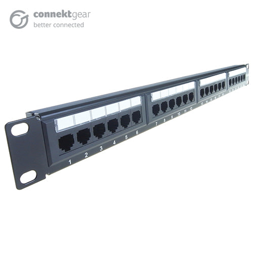 connektgear 24 Port Patch Panel (Cat5e) IDC Punch Down 19 inch + Lacing Bar  - Networking - connektgear