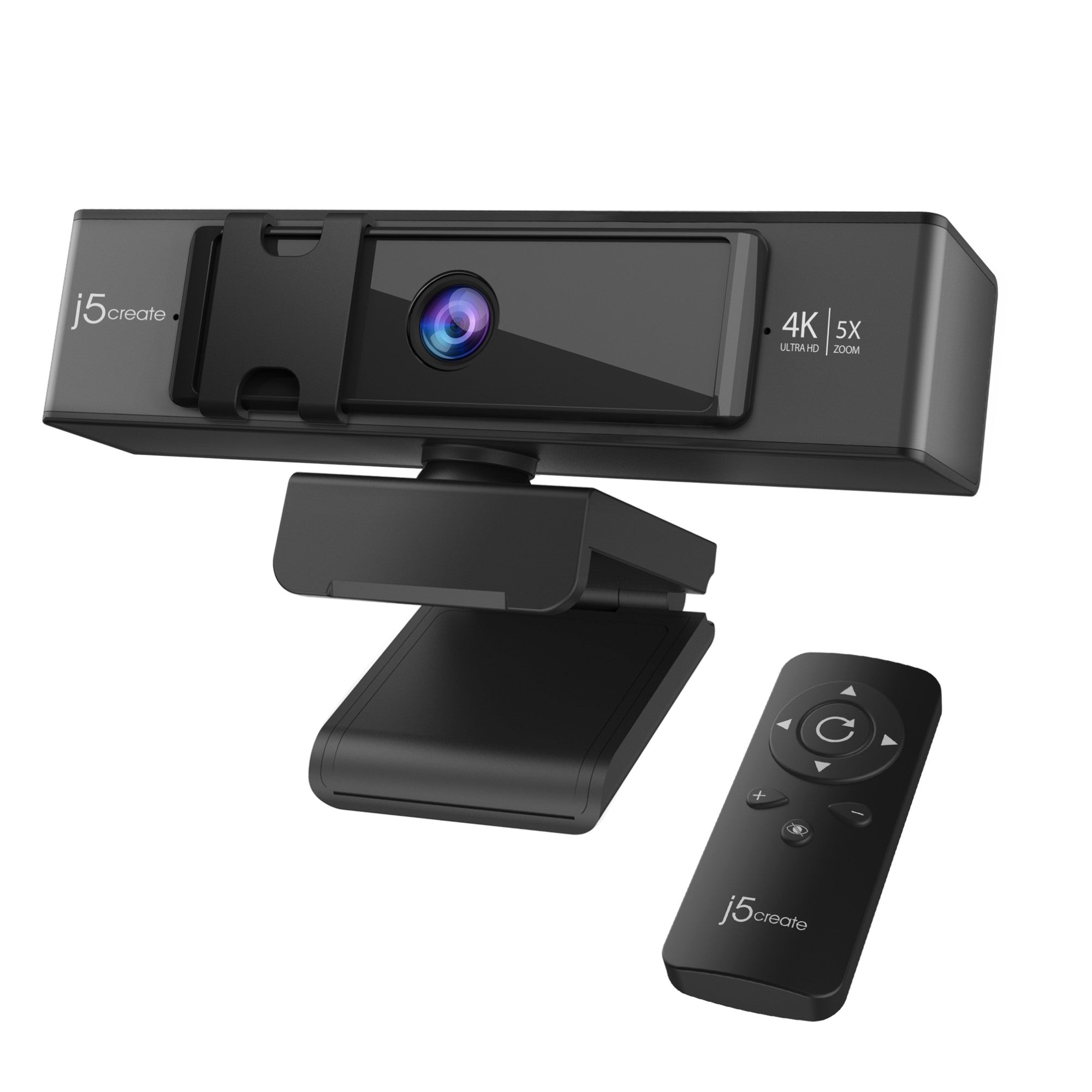 j5create JVCU435 USB™ 4K Ultra HD Webcam with 5x Digital Zoom Remote Control, 3840 x 2160 Video Capture Resolution, Black and Silver