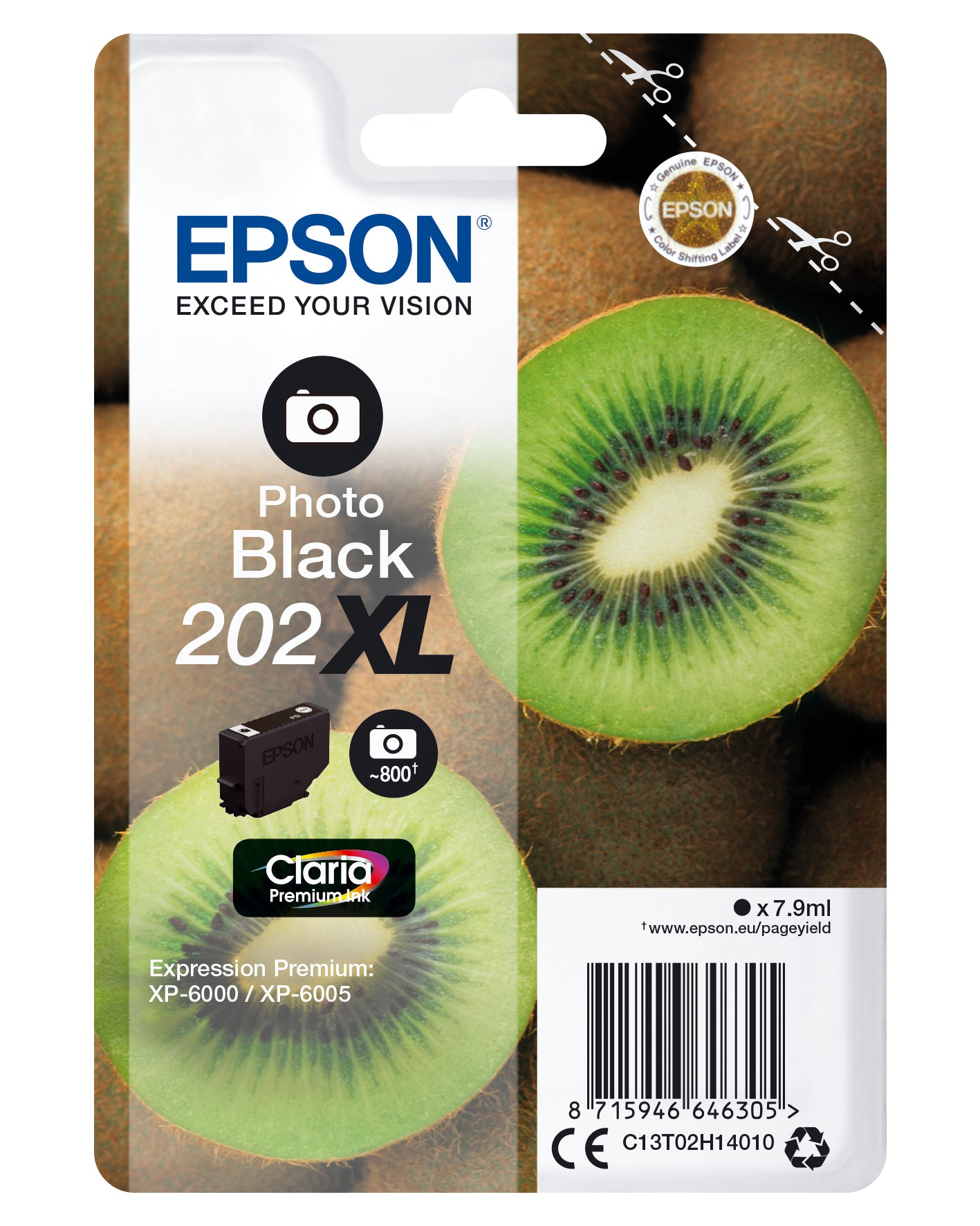 Epson C13T02H14010/202XL Ink cartridge foto black high-capacity, 800 pages 800 Photos 7,9ml for Epson XP 6000
