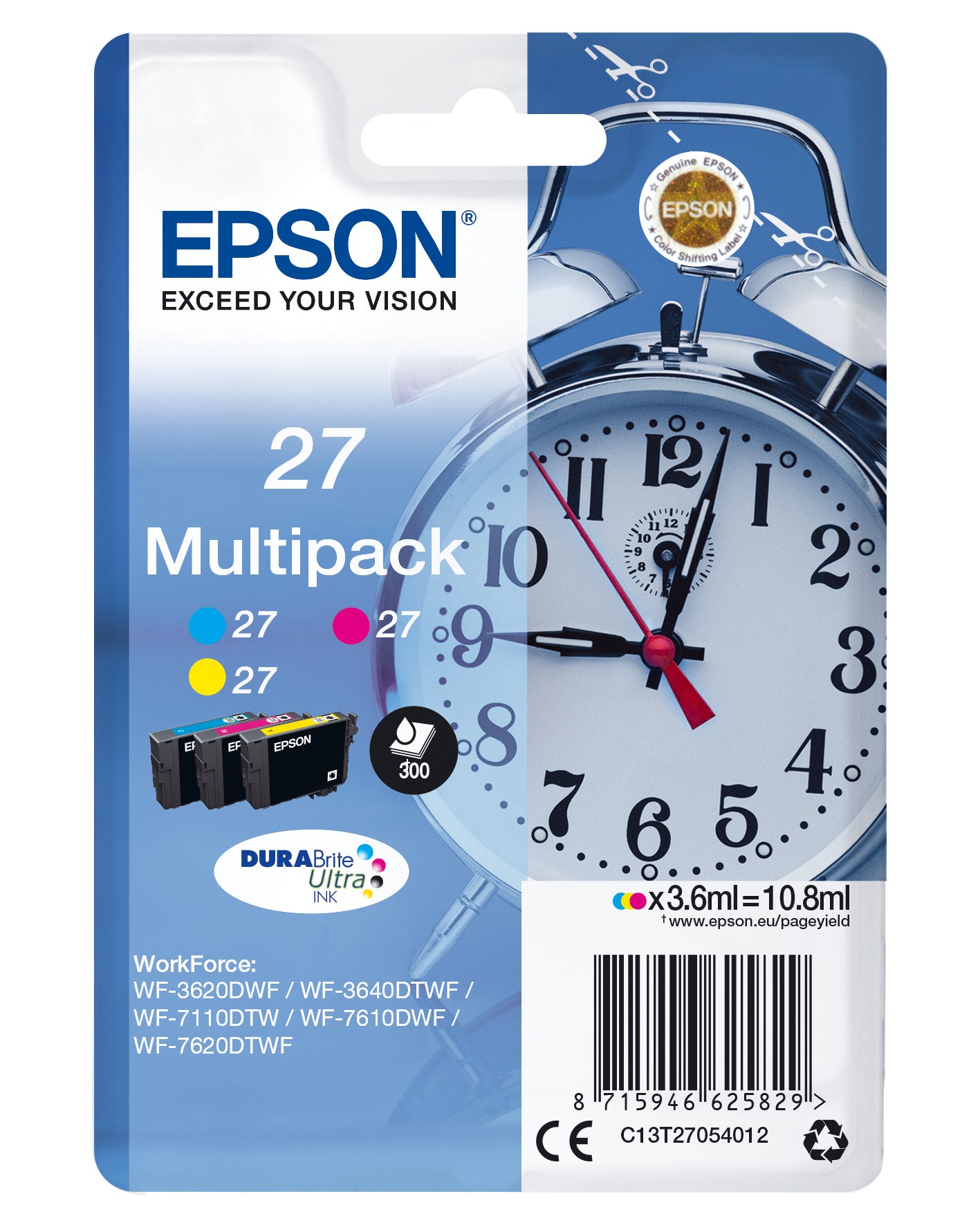 Epson C13T27054012/27 Ink cartridge multi pack C,M,Y 3x350pg3x3,6ml Pack=3 for Epson WF 3620