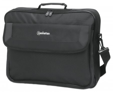 Manhattan Cambridge Laptop Bag 17.3", Clamshell Design, Black, LOW COST, Accessories Pocket, Document Compartment on Back, Shoulder Strap (removable), Equivalent to Targus CN418EU, Notebook Case, Three Year Warranty