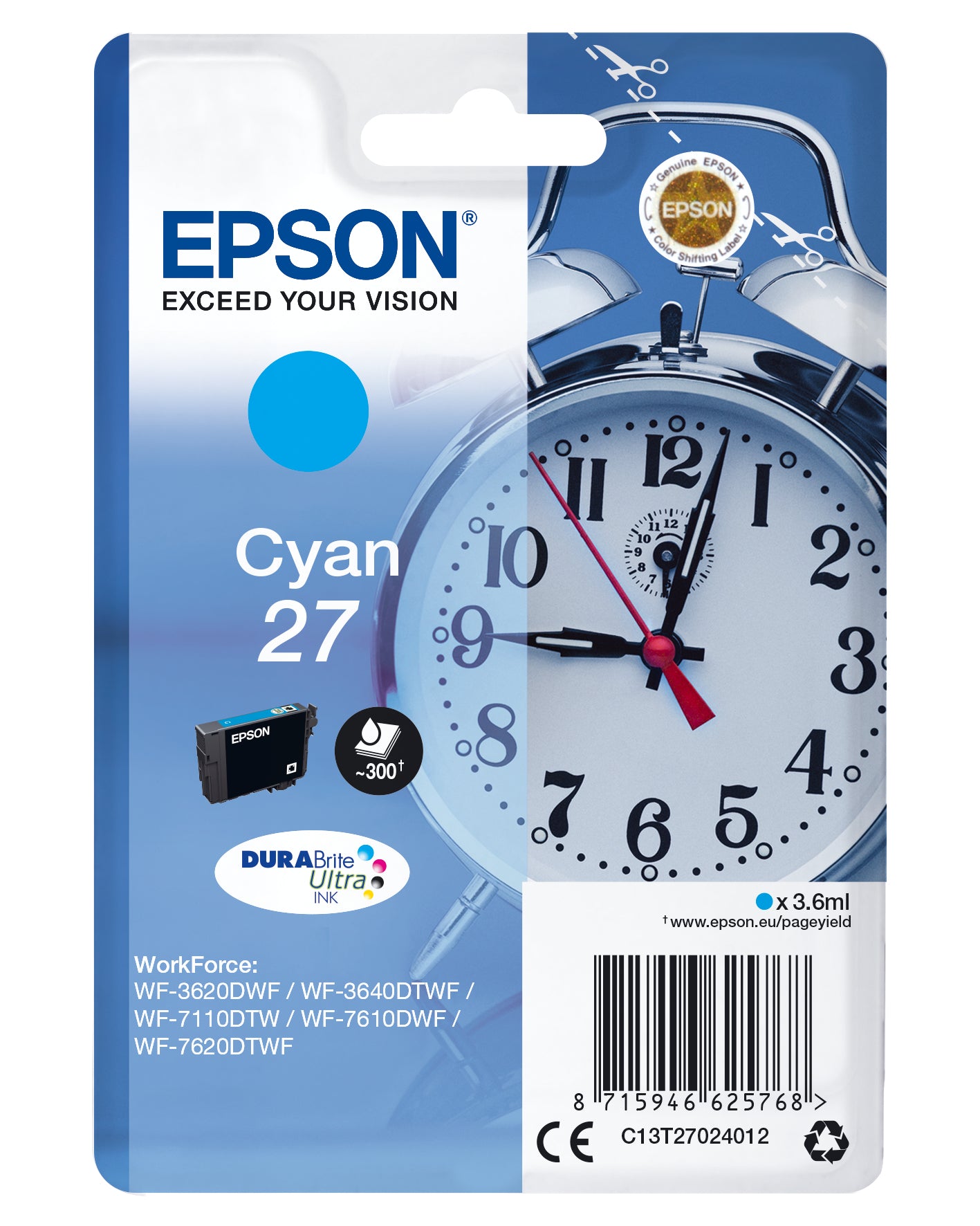 Epson C13T27024012/27 Ink cartridge cyan, 300 pages 3,6ml for Epson WF 3620