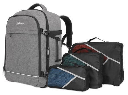 Manhattan Rome Notebook Travel Backpack 17.3", Two Sleeves for Most Laptops Up To 17.3" and Tablets Up To 11", Aircraft-friendly Carry-on, 40L Capacity, Multiple Accessory Pockets, Three Soft Clamshell Cases, Two Handles, Stowable Shoulder Straps, Light G