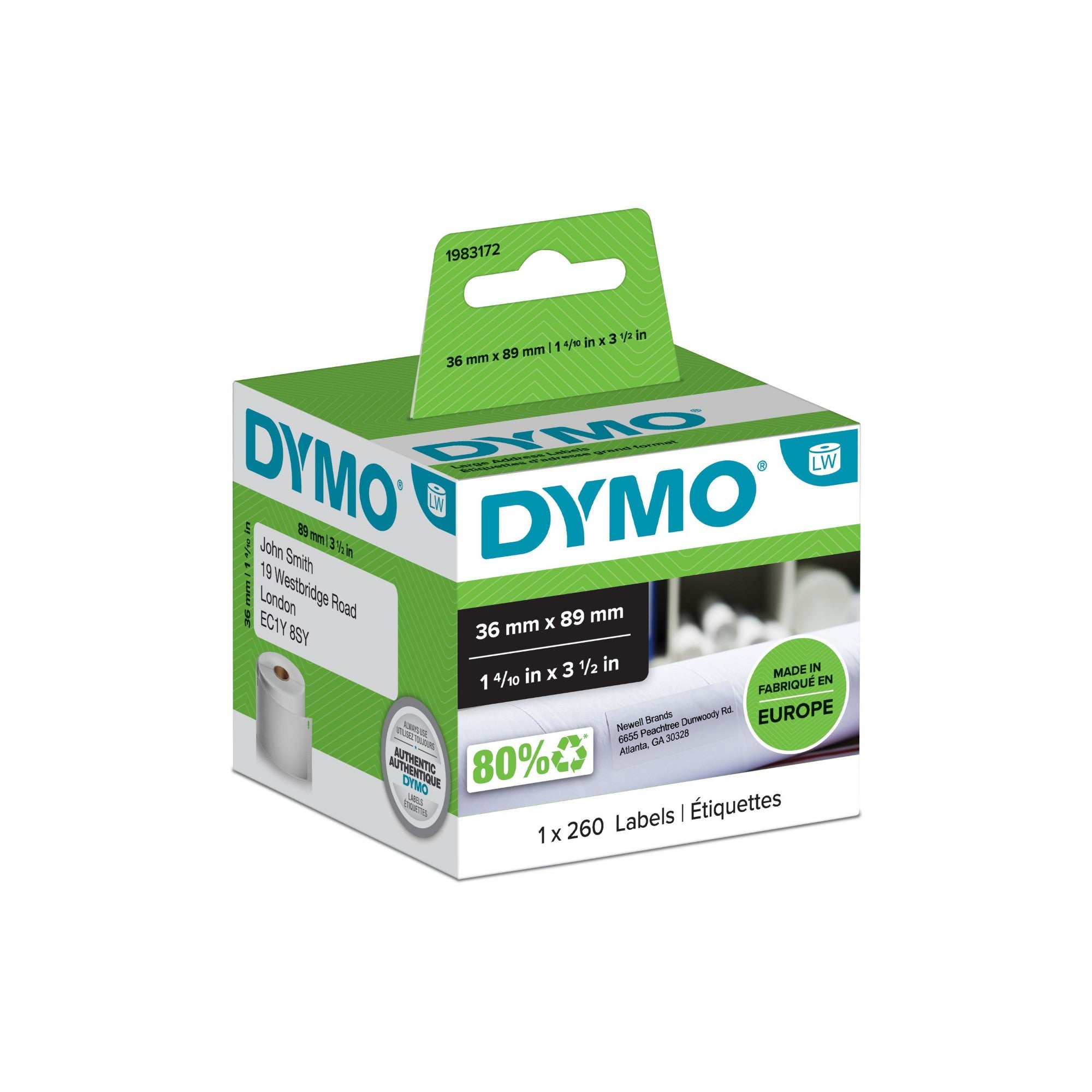 Dymo 1983172 DirectLabel-etikettes white 36mm x 89mm Pack=260 for Dymo Etiketten 10cm/LW 550 60mm/60mm